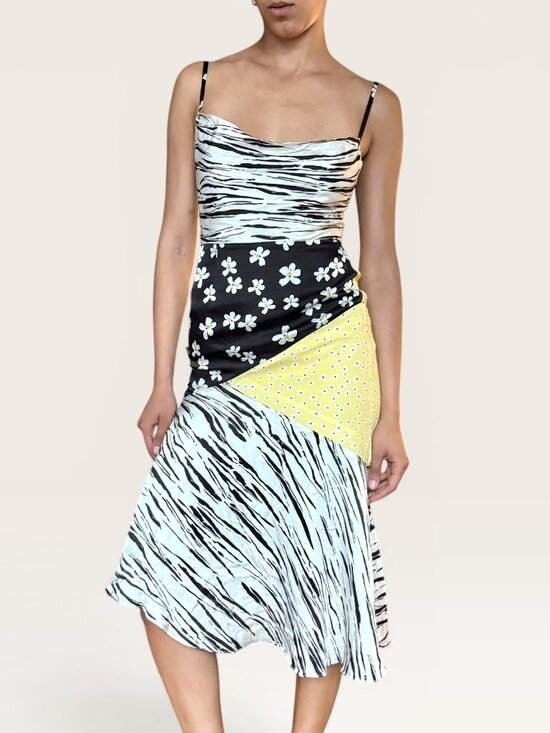 Fame and Partners Dresses & Skirts - Fame and Partners Patchwork Mixed Print Midi Slip Dress Cowl Neck Zebra Floral